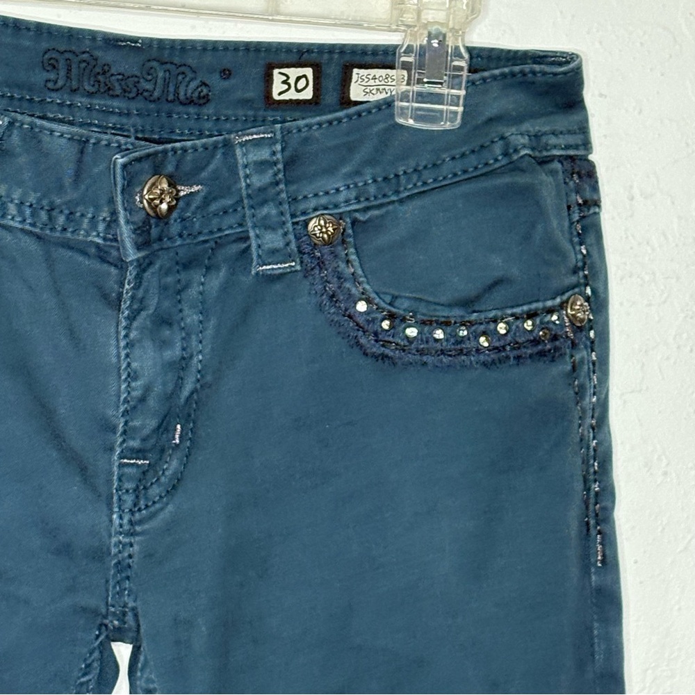 Miss Me OK Teal Jeans Women's 30 Fit 31.5 #J55408513 Skinny Embellished Bling